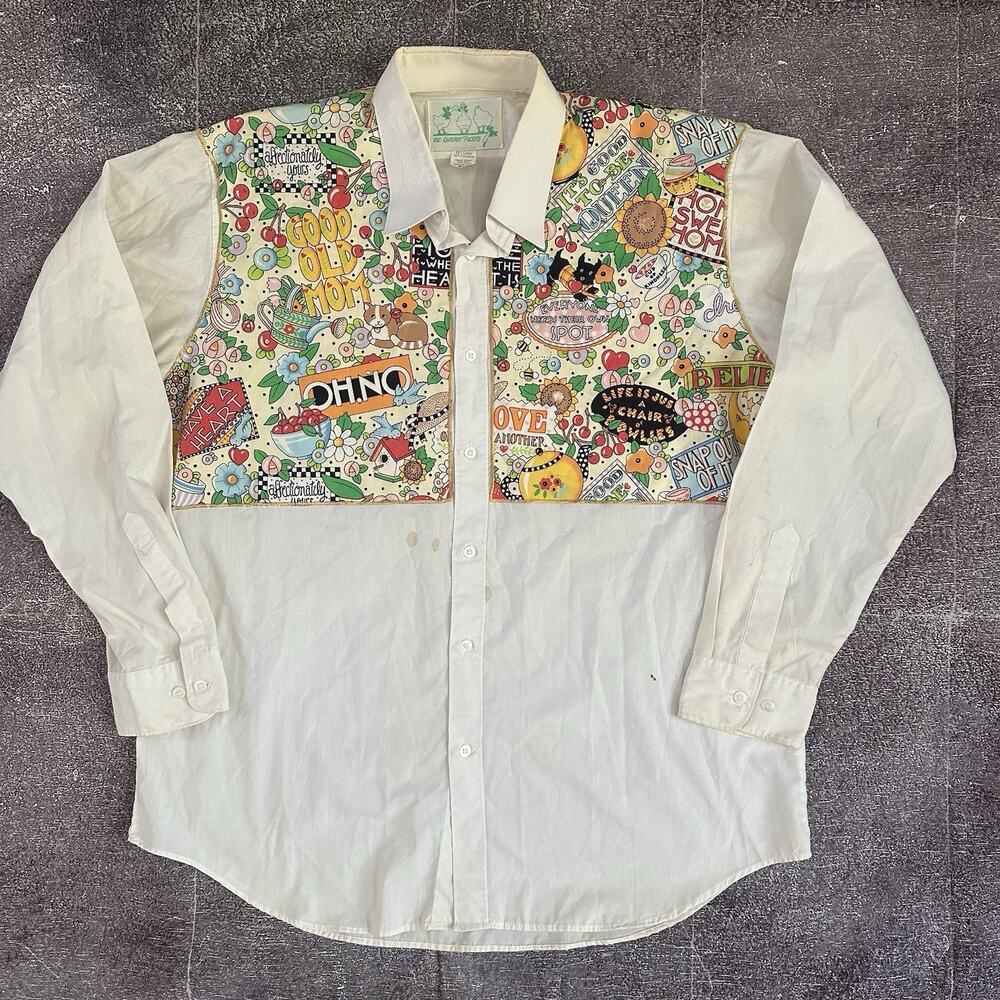 Men's Vintage 80s The Quacker Factory Cat Dog Floral Pants Button Up Shirt Sz XL